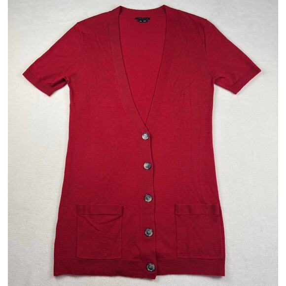 Women's Medium THEORY Gwyneth Cashmere short sleeve cardigan in valentine red - Picture 1 of 9
